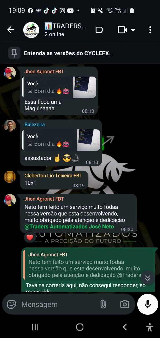 Depoimento real de cliente da Traders Automatizados sobre o CYCLEFX PRO 13