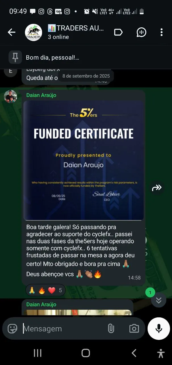 Depoimento real de cliente da Traders Automatizados sobre o CYCLEFX PRO 23